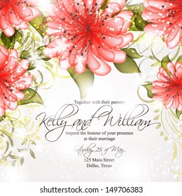Wedding invitation or card with abstract floral background.