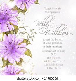 Wedding invitation or card with abstract floral background.