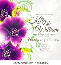 Wedding invitation or card with abstract floral background.
