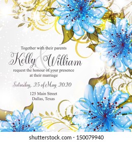 Wedding invitation or card with abstract floral background.