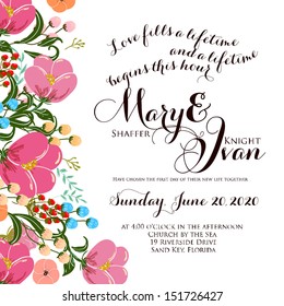 Wedding invitation or card with abstract floral background.