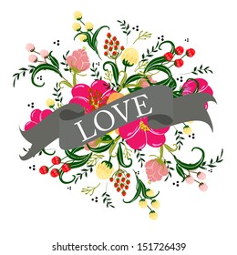 Wedding invitation or card with abstract floral background.