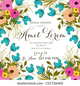 Wedding invitation or card with abstract floral background.