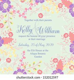 Wedding invitation or card with abstract floral background.