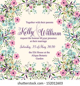 Wedding invitation or card with abstract floral background.