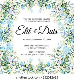 Wedding invitation or card with abstract floral background.