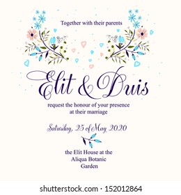 Wedding invitation or card with abstract floral background.