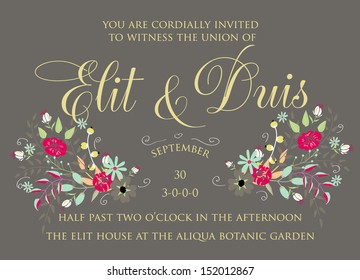 Wedding invitation or card with abstract floral background.