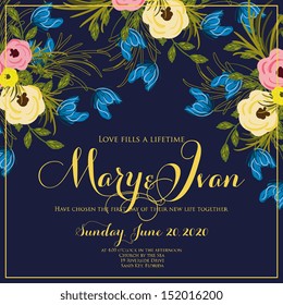 Wedding invitation or card with abstract floral background.