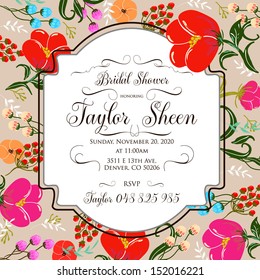 Wedding invitation or card with abstract floral background.