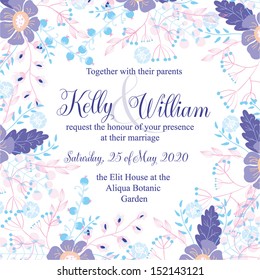 Wedding invitation or card with abstract floral background.