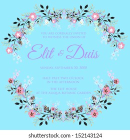 Wedding invitation or card with abstract floral background.