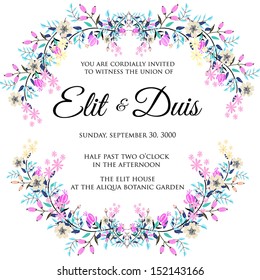 Wedding invitation or card with abstract floral background.