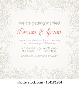 Wedding invitation card with abstract floral background. Elegant light background.