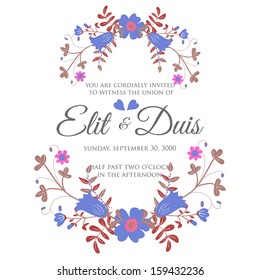Wedding invitation or card with abstract floral background.