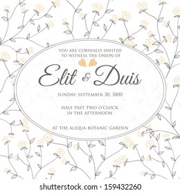 Wedding invitation or card with abstract floral background.