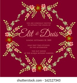 Wedding invitation or card with abstract floral background.