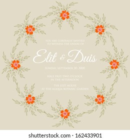 Wedding invitation or card with abstract floral background.