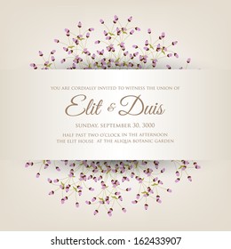 Wedding invitation or card with abstract floral background.