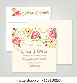 Wedding invitation card with abstract floral background.