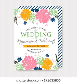 Wedding invitation card with abstract floral background.