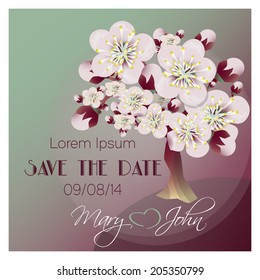 Wedding invitation card with abstract floral background.