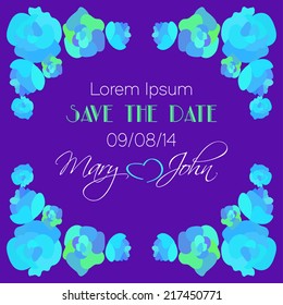 Wedding invitation card with abstract floral background.