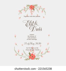 Wedding invitation or card with abstract floral background.