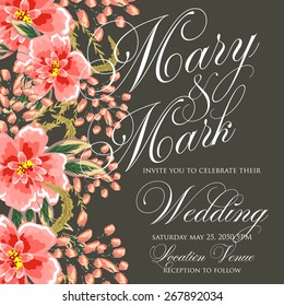 Wedding invitation card with abstract floral background.
