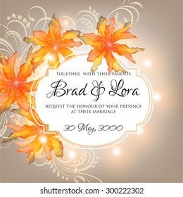 Wedding invitation or card with abstract floral background.