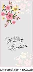 Wedding invitation or card with abstract floral background.