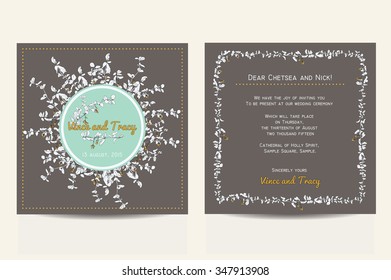 Wedding invitation card with abstract floral background.