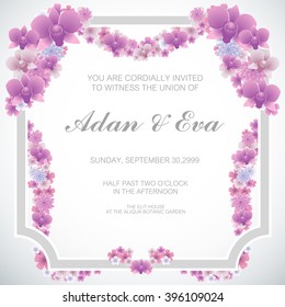 Wedding invitation or card with abstract floral background.