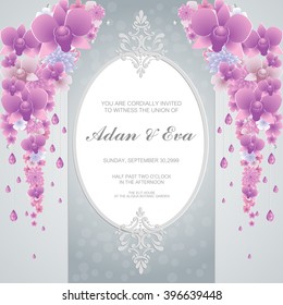 Wedding invitation or card with abstract floral background.