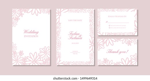 wedding invitation card abstract hand drawn doodle outline flower and floral mock up template vector illustration