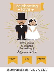 Wedding  invitation card with abstract images of bride and groom.
Perfect vector card template.  