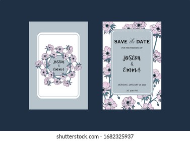 Wedding invitation card with abstract vector floral background. Template frame for save the date and greeting card, certificate, leaflet, poster. 