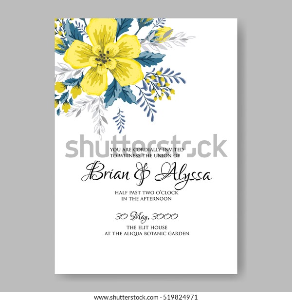 Wedding Invitation Card Abstract Yellow Floral Stock Vector (Royalty
