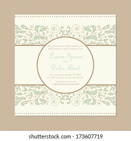 Wedding invitation card or announcement with beautiful floral ornament.