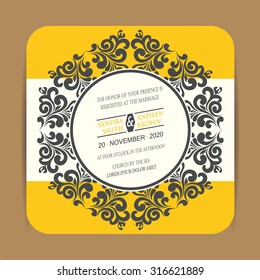 Wedding invitation card or announcement with beautiful floral ornament.