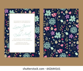 Wedding invitation card or announcement with beautiful flowers.