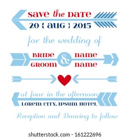 Wedding Invitation Card - Arrow and Heart Theme - in vector