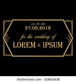 Wedding Invitation Card. Art Deco Vintage Frames. Save the Date. In vector.