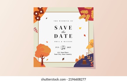 Wedding Invitation Card With Autum Template