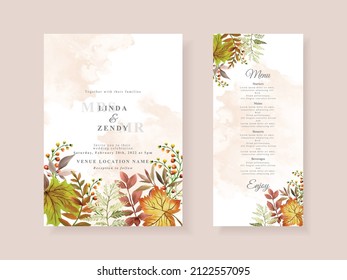 Wedding invitation card with autumn season theme