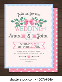 wedding invitation card, back and front, vector illustration