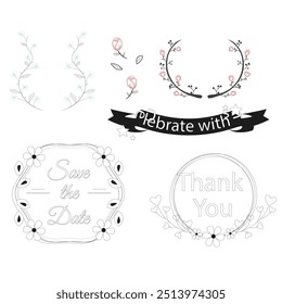 Wedding invitation card background with golden line art flower and botanical leaves, Organic shapes. Abstract art background vector design for wedding and VIP cover template
