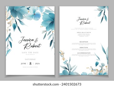 Wedding invitation card background with line art, watercolor flower and botanical leaves, organic shapes. Floral poster, invite card template