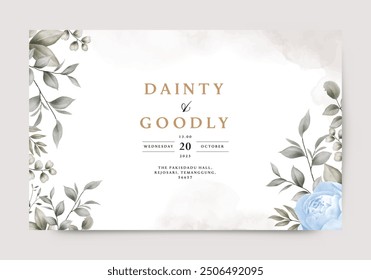 Plantilla de fondo de tarjeta de invitación de Boda con decoración de hojas