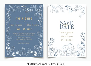 : wedding invitation card background vector. Elegant hand drawn flower and line art with elegant garden anemone template Design illustration for wedding and template, banner.